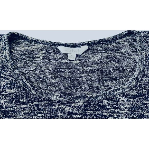 CHARMING CHARLIE LONG SLV KNIT TOP, WOMENS, L, NAVY BLUE & WHITE VARIEGATED - Picture 2 of 11